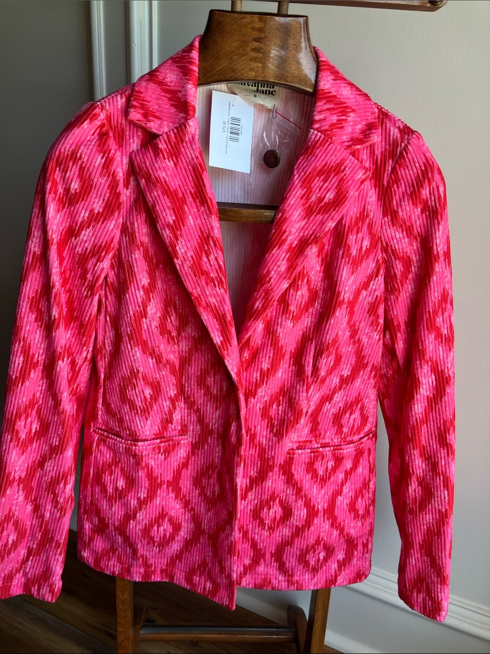 Savanna Jane Pink Patterned Corduroy  Blazer Jacket